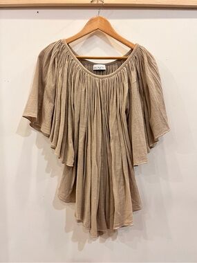 RAEY Taupe Gathered Angel Sleeve Tunic Top